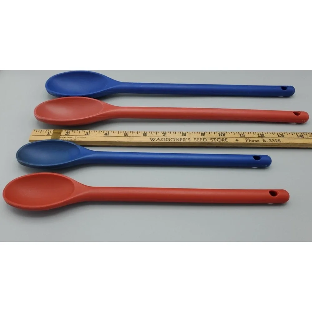 Vintage 2003 4 Durable Blue‎ and Red Plastic Cooking Stirring Spoons 15